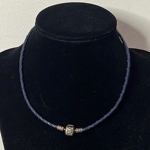 Authentic Pandora Blue 925 Silver LEATHER NECKLACE BRAIDED CLIP LOCK CHARM